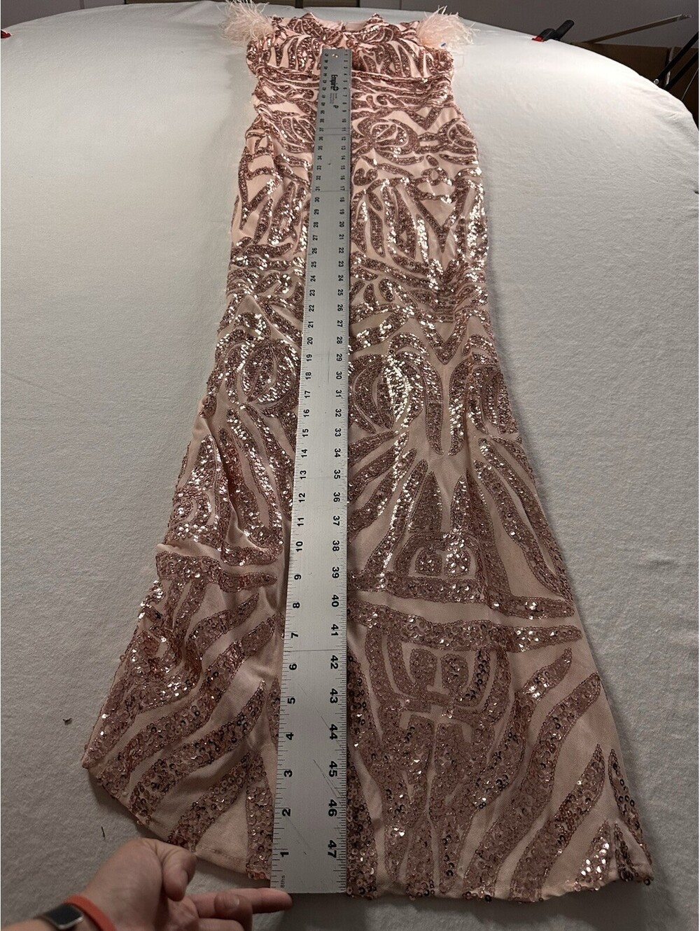 GUESS Pink sequin dress Size 4 With Ostrich Feathers, GREAT CONDITION - Picture 5 of 15